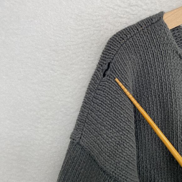 EILEEN FISHER Cardigan L Heavy Cotton Chunky Button Up Drop Shoulder Gray - Picture 10 of 12